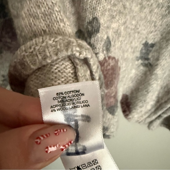 Lucky Brand women’s floral cotton wool boxy sweater grey pink size large - Picture 5 of 7